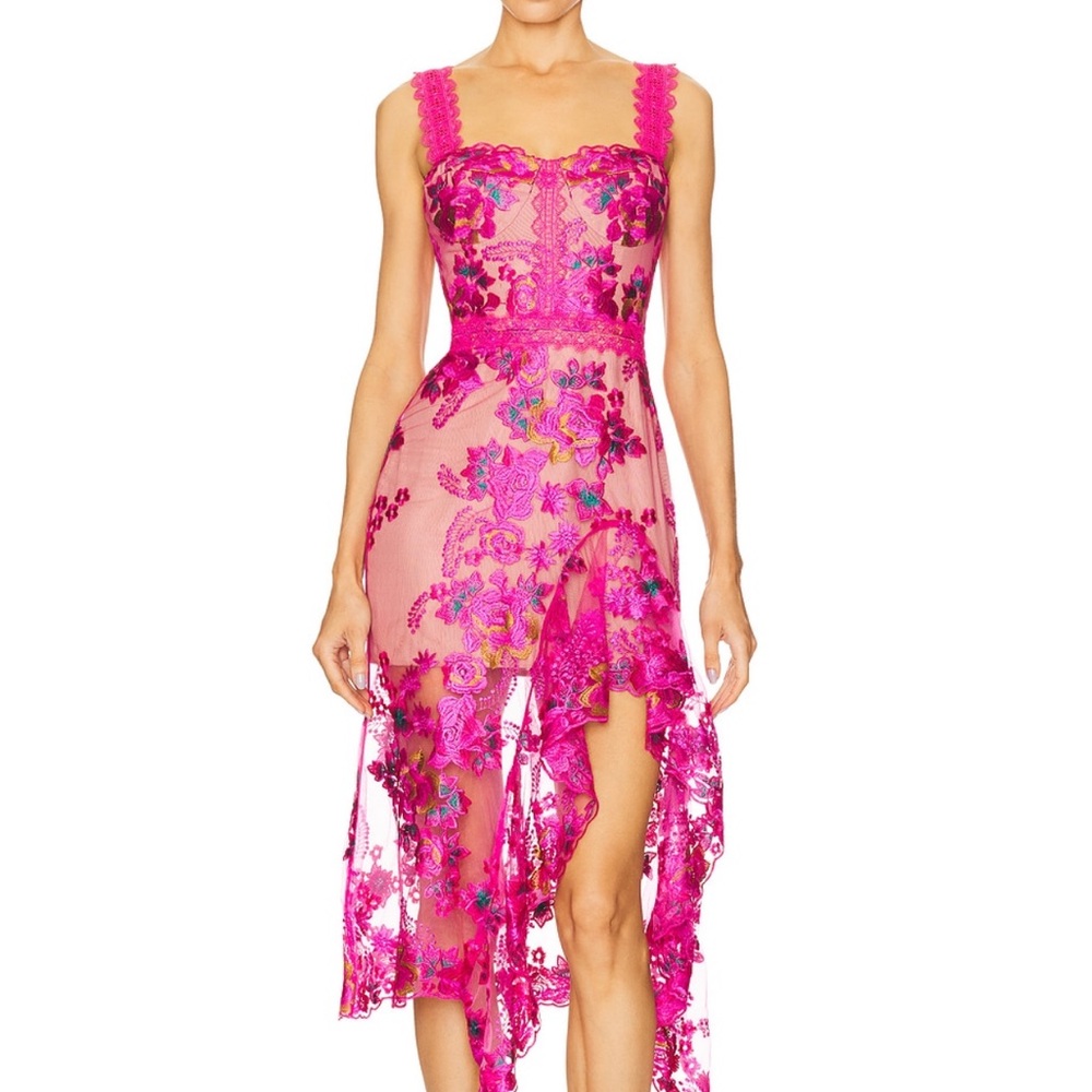 Bronx and Banco Vibrant Pink Asymmetrical Lace Dress